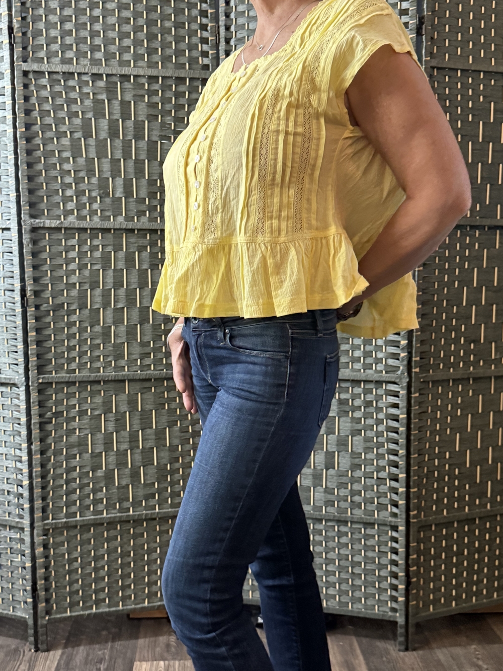 Light Yellow Peplum Button-Front Blouse- Free People Dupe Sz Lg